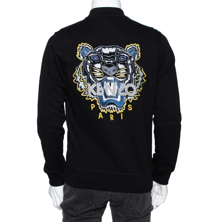 مملوكة مسبقًا Kenzo Black Cotton Tiger Embroidered Zip Front Jacket S