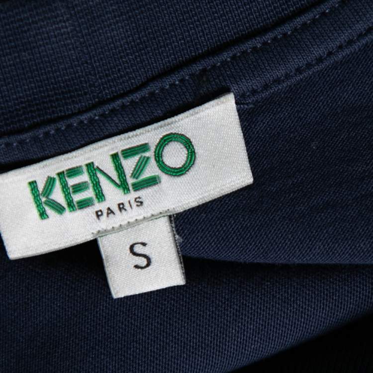Pre Owned  Kenzo Navy Blue Tiger Printed Cotton Crew Neck Short Sleeve T-Shirt S