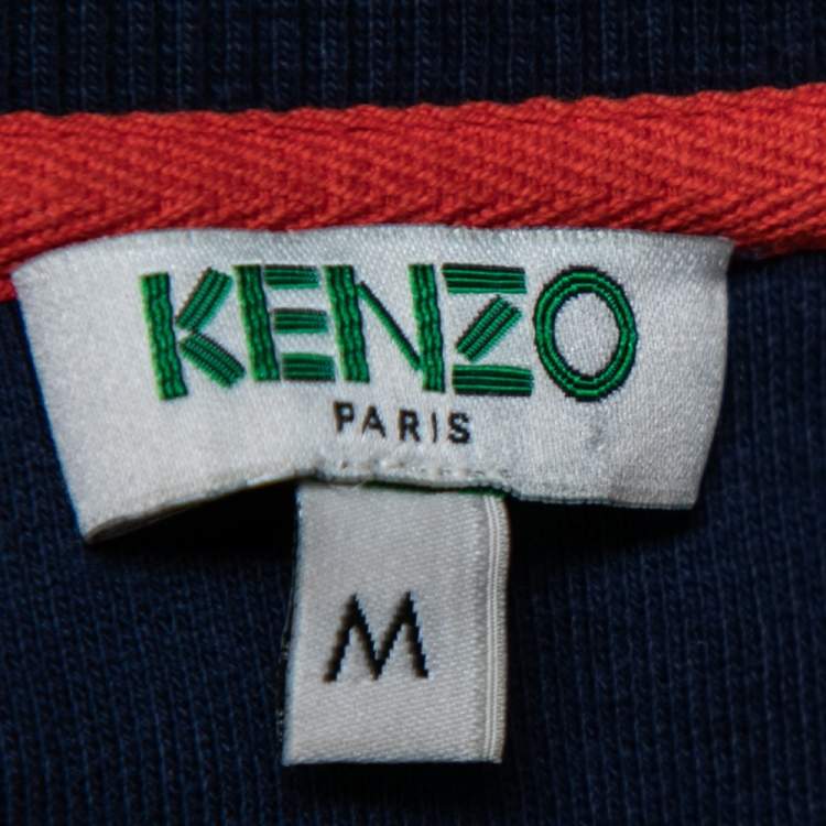 Pre Owned Kenzo Navy Blue Knit Tiger Embroidered Crew Neck Long Sleeve Sweatshirt M