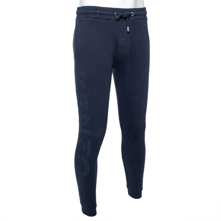 Pre Owned Kenzo Navy Blue Knit Logo Sweatpants S