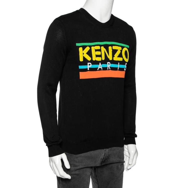 Pre Owned Kenzo Black Logo Knit Crew Neck Long Sleeve Sweater S