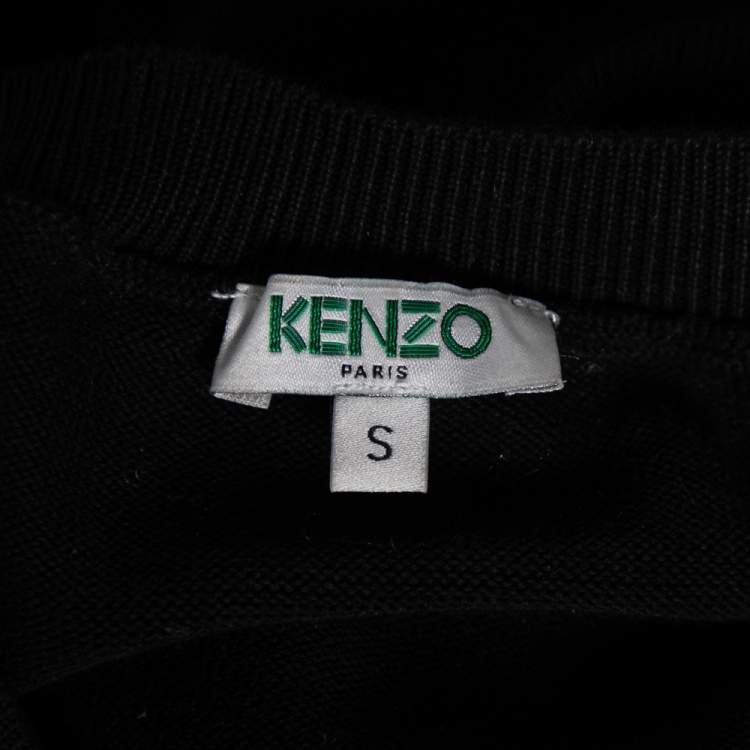 Pre Owned Kenzo Black Logo Knit Crew Neck Long Sleeve Sweater S
