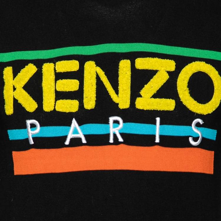 Pre Owned Kenzo Black Logo Knit Crew Neck Long Sleeve Sweater S