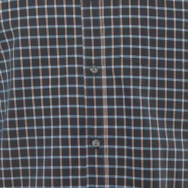 Pre Owned Kenzo Vintage Indigo Blue Cotton Checked Slim Fit Shirt XXL