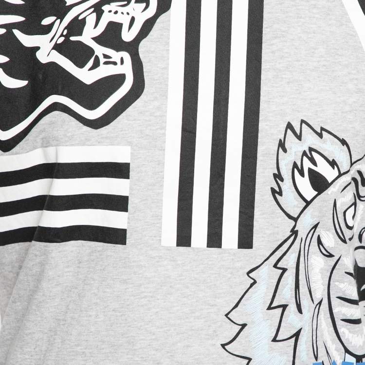 Pre Owned Kenzo Grey Printed Cotton Crew Neck Short Sleeve T-Shirt XL