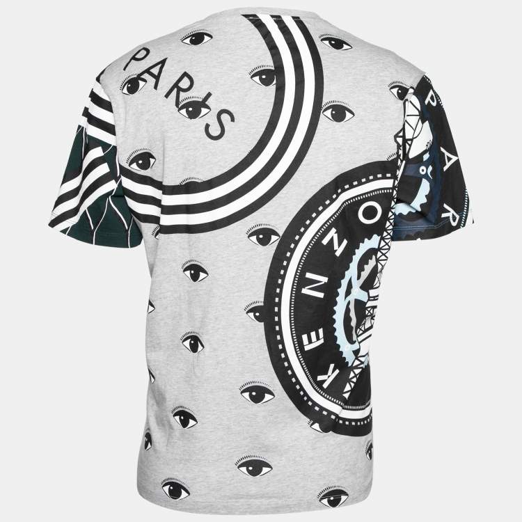 Pre Owned Kenzo Grey Printed Cotton Crew Neck Short Sleeve T-Shirt XL