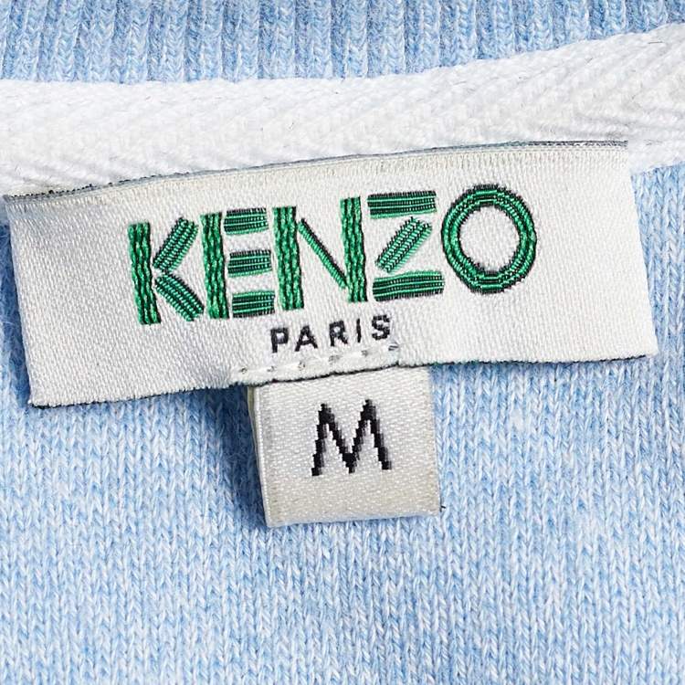 Pre Owned Kenzo Blue Mélange Terry Knit Logo Print Sweatshirt M