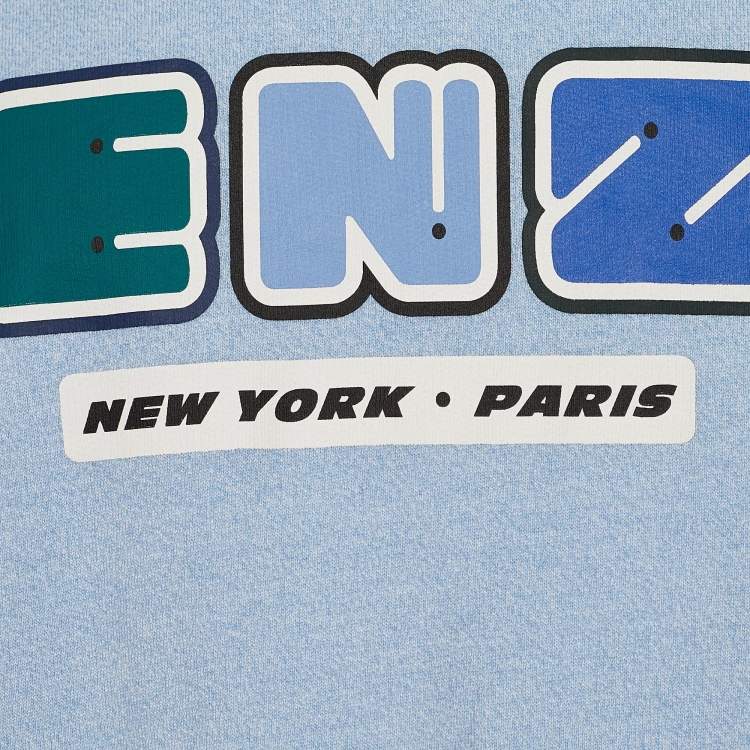 Pre Owned Kenzo Blue Mélange Terry Knit Logo Print Sweatshirt M