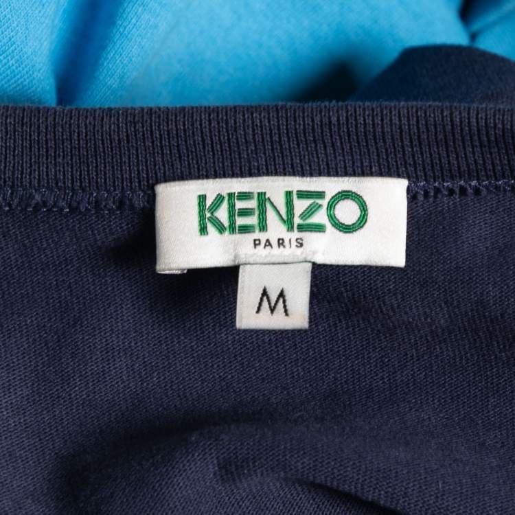 Pre Owned Kenzo Blue Cotton Tiger Embroidered Crew Neck Long Sleeve T-Shirt M