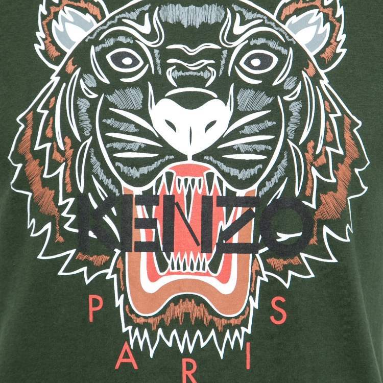 Pre Owned Kenzo Green Tiger Printed Cotton Short Sleeve T-Shirt S