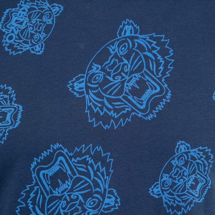 Pre Owned Kenzo Blue Tiger Printed Cotton Round Neck Short Sleeve T-Shirt S