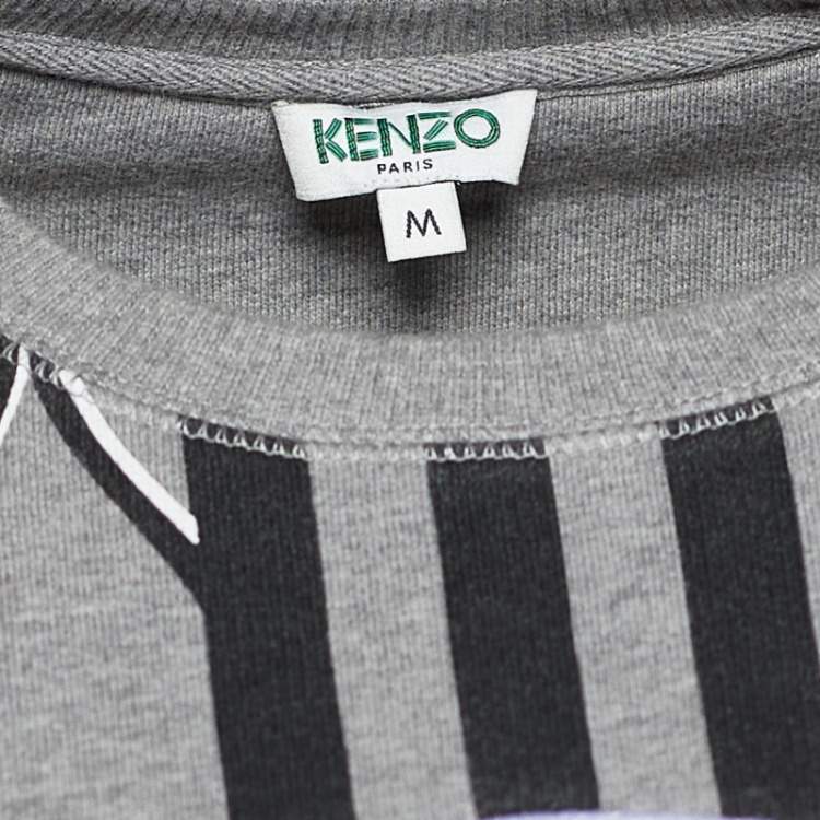 Pre Owned Kenzo Grey Cotton Multi Icon Detail Embroidered Sweatshirt M