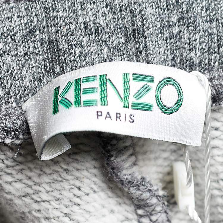 Pre Owned Kenzo Grey Logo Printed Knit Elasticized Waist Joggers S