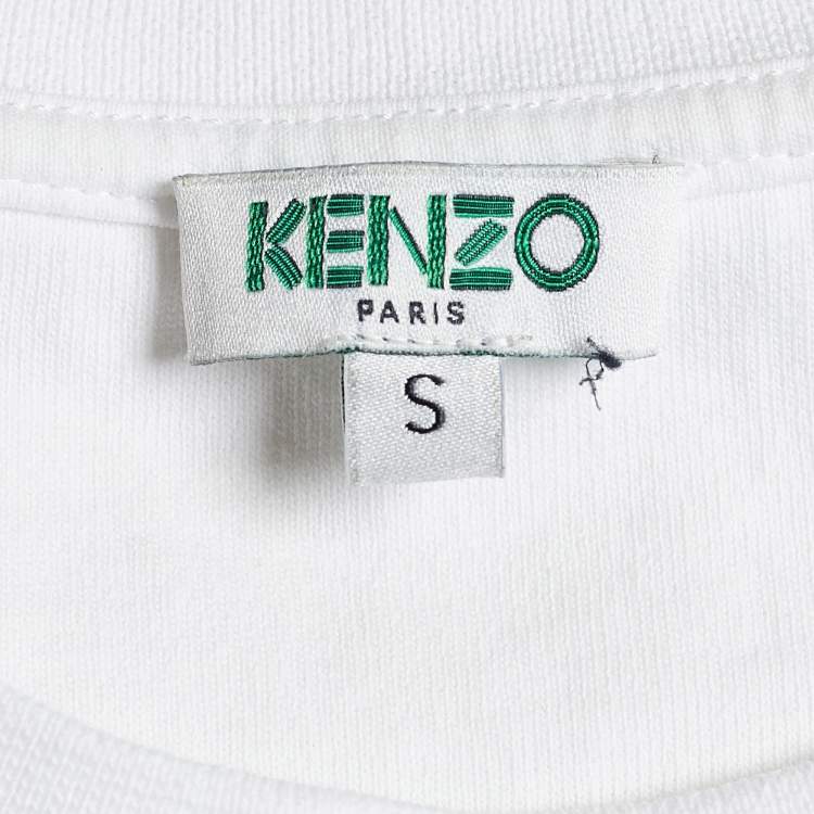 مملوكة مسبقًا Kenzo White Jersey Logo Cuff Print T-Shirt S