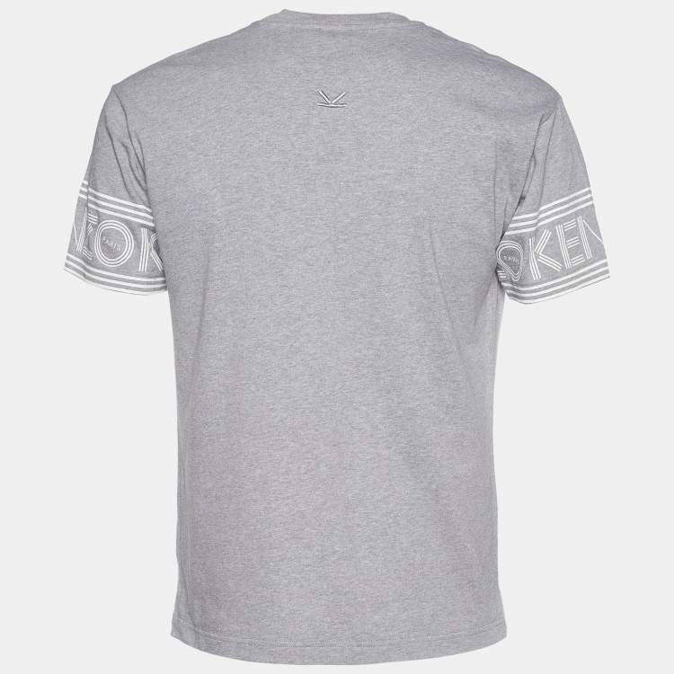 Pre Owned Kenzo Grey Jersey Logo Cuff Print T-Shirt S
