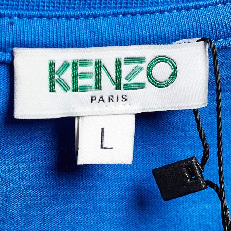 Pre Owned Kenzo Royal Blue Cotton Knit Tiger Print T-Shirt L