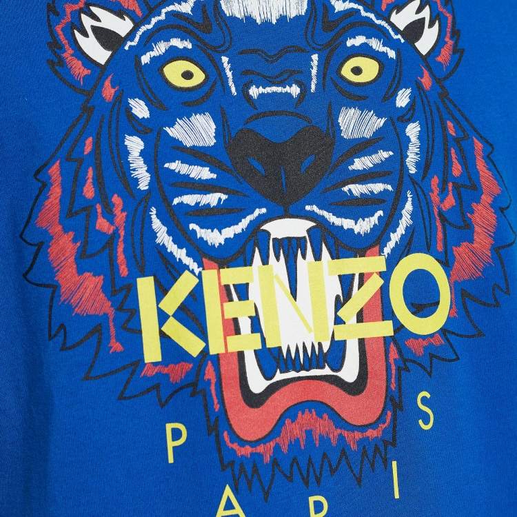 Pre Owned Kenzo Royal Blue Cotton Knit Tiger Print T-Shirt L