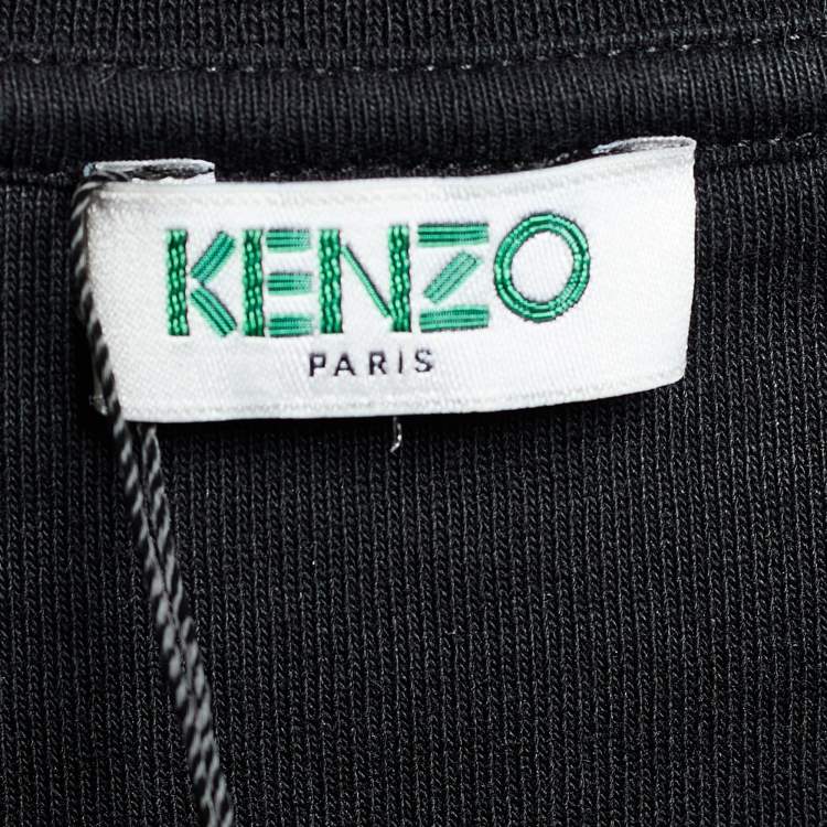 Pre Owned Kenzo Black Cotton Logo Cuff Detail Crew Neck T-Shirt L