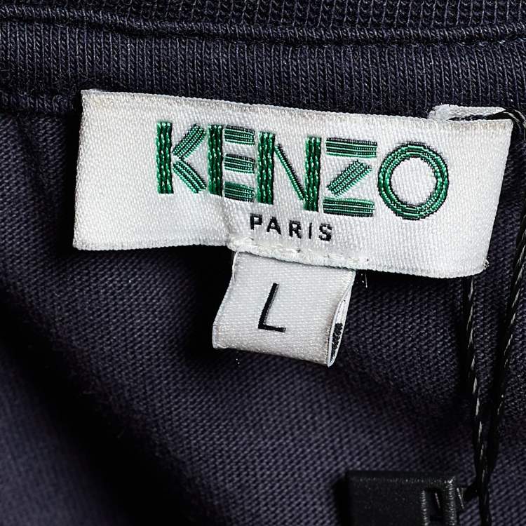 Pre Owned Kenzo Navy Blue Tiger Print Cotton Crew Neck T-Shirt L