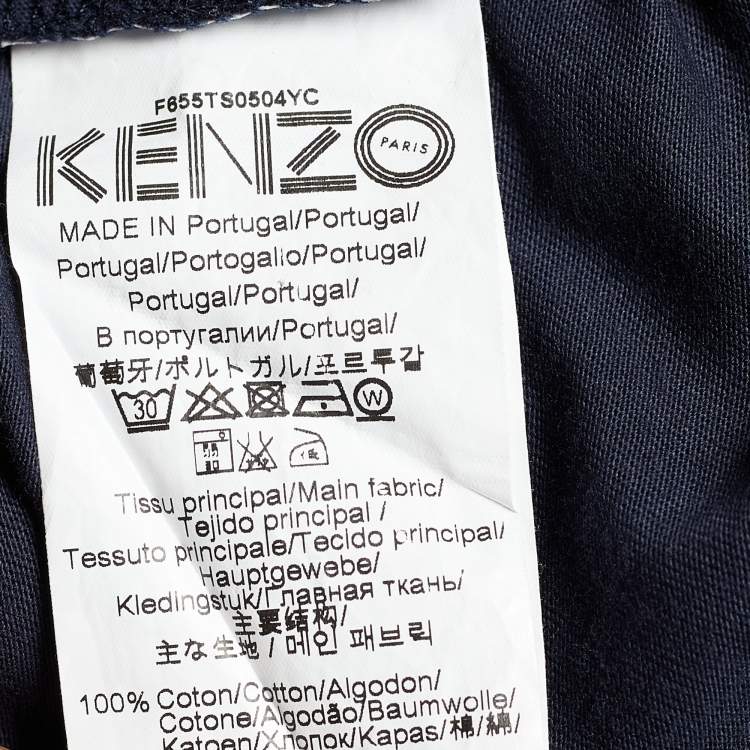 Pre Owned Kenzo Navy Blue Tiger Print Cotton Crew Neck T-Shirt L
