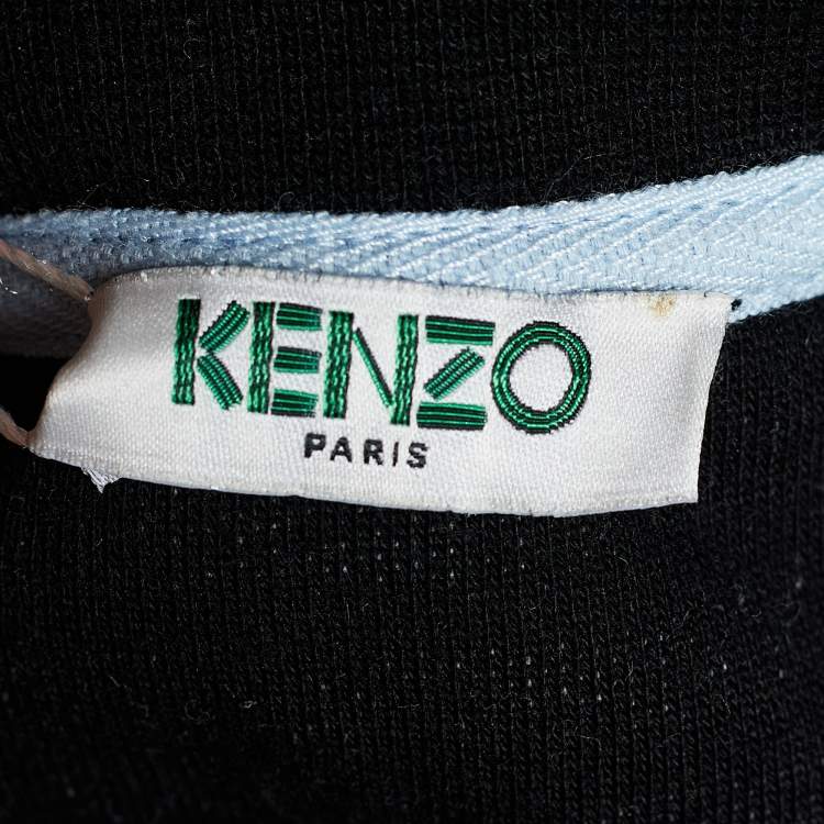 Pre Owned Kenzo Black Striped Pattern Cotton Logo Appliqued Sweatshirt XL