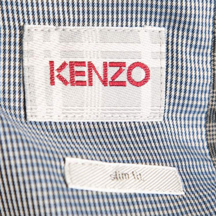 Pre Owned Kenzo Dark Blue Checked Seersucker Cotton Slim Fit Blazer M
