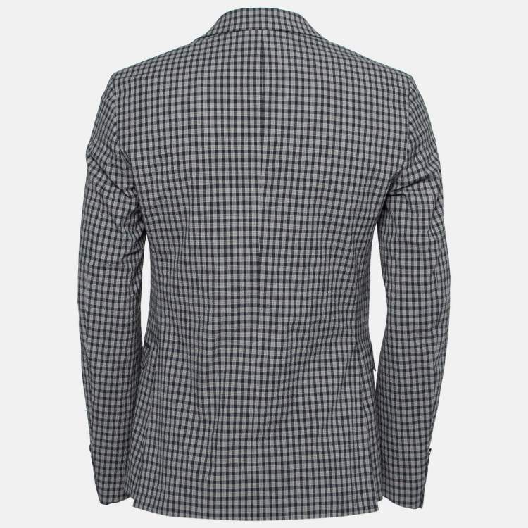Pre Owned Kenzo Dark Blue Checked Seersucker Cotton Slim Fit Blazer M