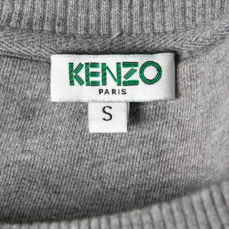 Pre Owned Kenzo Grey Logo Printed & Embroidered Crewneck Sweatshirt S