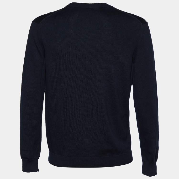 Pre Owned Kenzo Navy Blue Cotton Knit Tiger Logo Embossed Crew Neck Jumper M