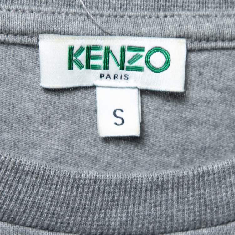 Pre Owned Kenzo Grey UFO Symbol Print Cotton T-Shirt S