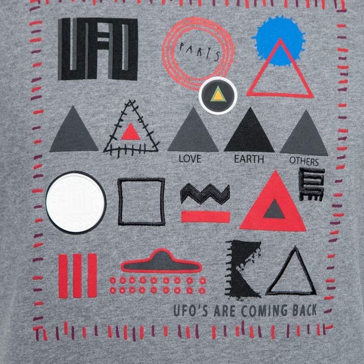 Pre Owned Kenzo Grey UFO Symbol Print Cotton T-Shirt S
