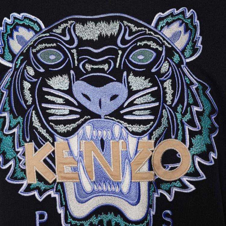 مملوكة مسبقًا Kenzo Black Tiger Embroidered Cotton Knit T-shirt S