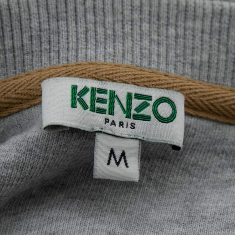 Pre Owned Kenzo Light Grey Tiger-Embroidered Cotton Sweatshirt M
