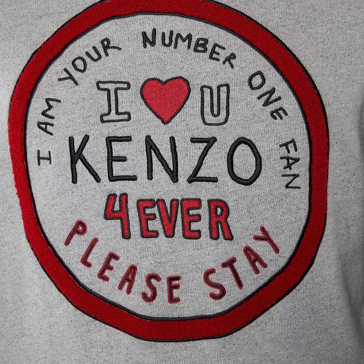 مملوكة مسبقًا Kenzo Grey Cotton Knit I Love U Embroidered Sweatshirt M