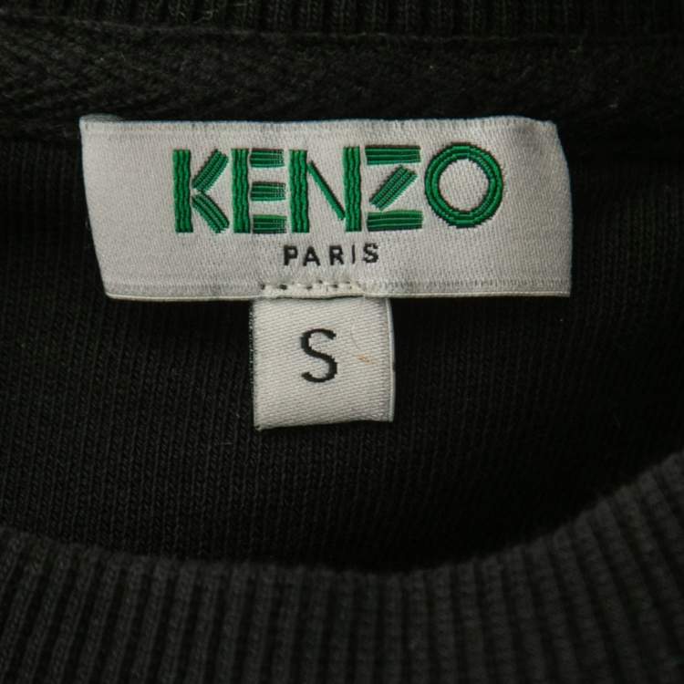 Pre Owned Kenzo Black Tiger Logo Embroidered Cotton Sweatshirt S