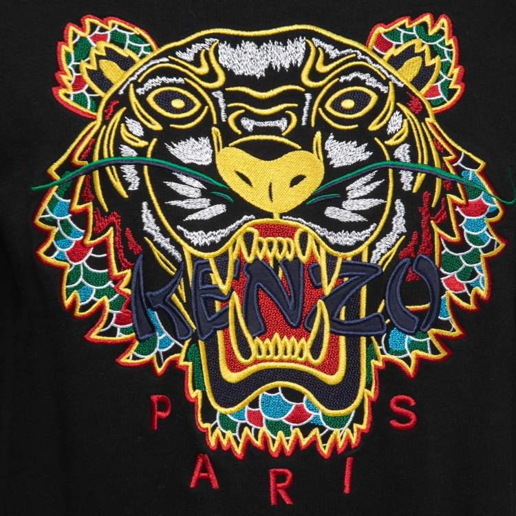 Pre Owned Kenzo Black Tiger Logo Embroidered Cotton Sweatshirt S