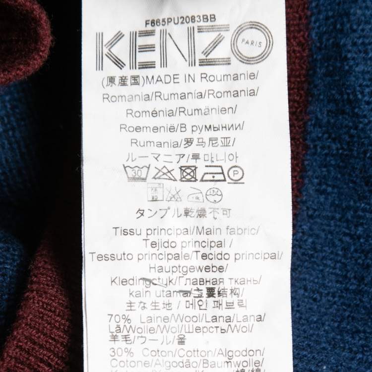 Pre Owned Kenzo Blue Colorblock Wool Logo Patch Sweater M