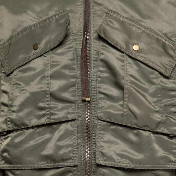 مملوكة مسبقًا Kenzo Green Synthetic Multi-Pocket Bomber Jacket M