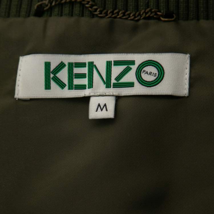 مملوكة مسبقًا Kenzo Green Synthetic Multi-Pocket Bomber Jacket M
