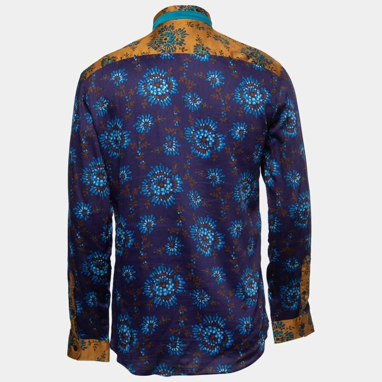 Pre Owned Kenzo Multicolor Floral Printed Cotton Pleated Front Shirt L