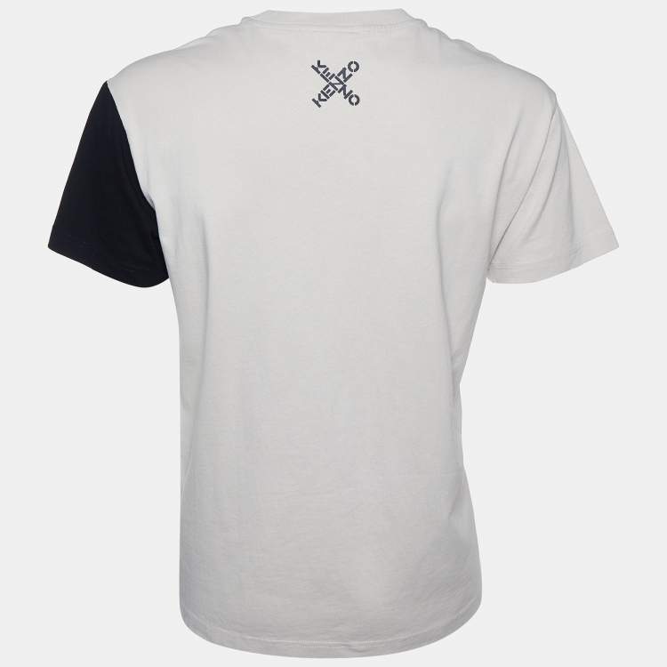 Pre Owned Kenzo Beige & Black Cross Logo Printed  Patch Cotton Knit T-Shirt M