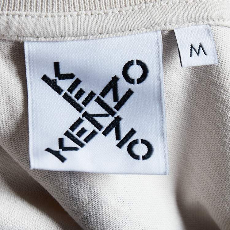 Pre Owned Kenzo Beige & Black Cross Logo Printed  Patch Cotton Knit T-Shirt M
