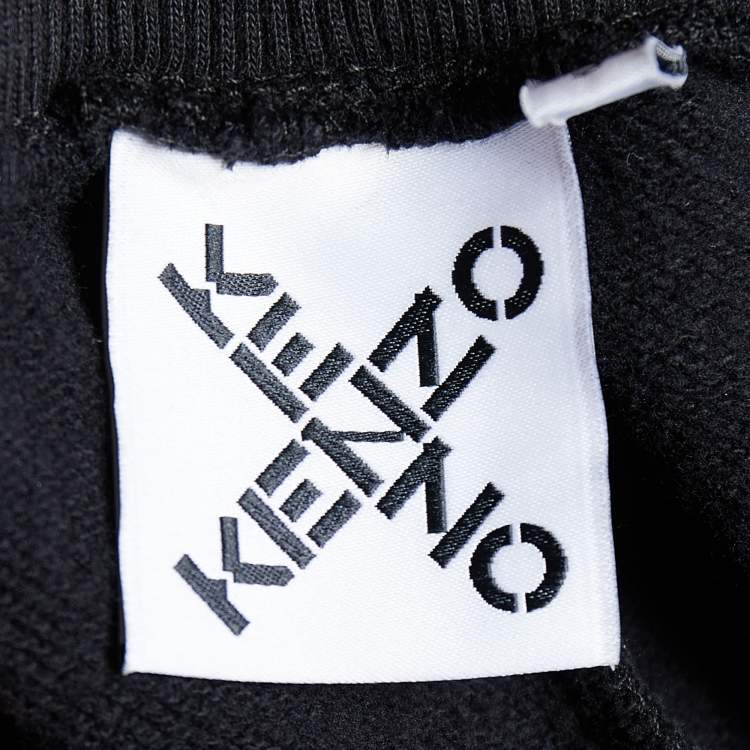 Pre Owned Kenzo Black Logo Printed Cotton Knit Joggers S