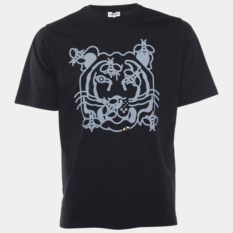 Pre Owned Kenzo Black Bee A Tiger Printed Cotton Knit Crewneck T-Shirt S