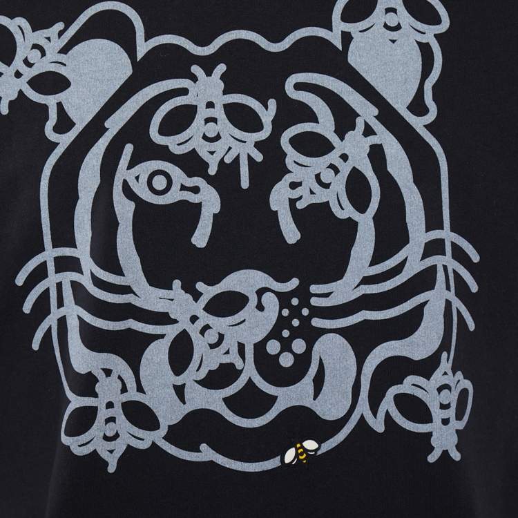 Pre Owned Kenzo Black Bee A Tiger Printed Cotton Knit Crewneck T-Shirt S