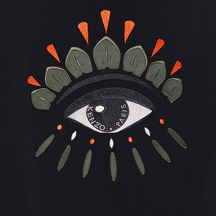 مملوكة مسبقًا Kenzo Black Eye Embroidered Crepe & Rib Knit Sweatshirt M