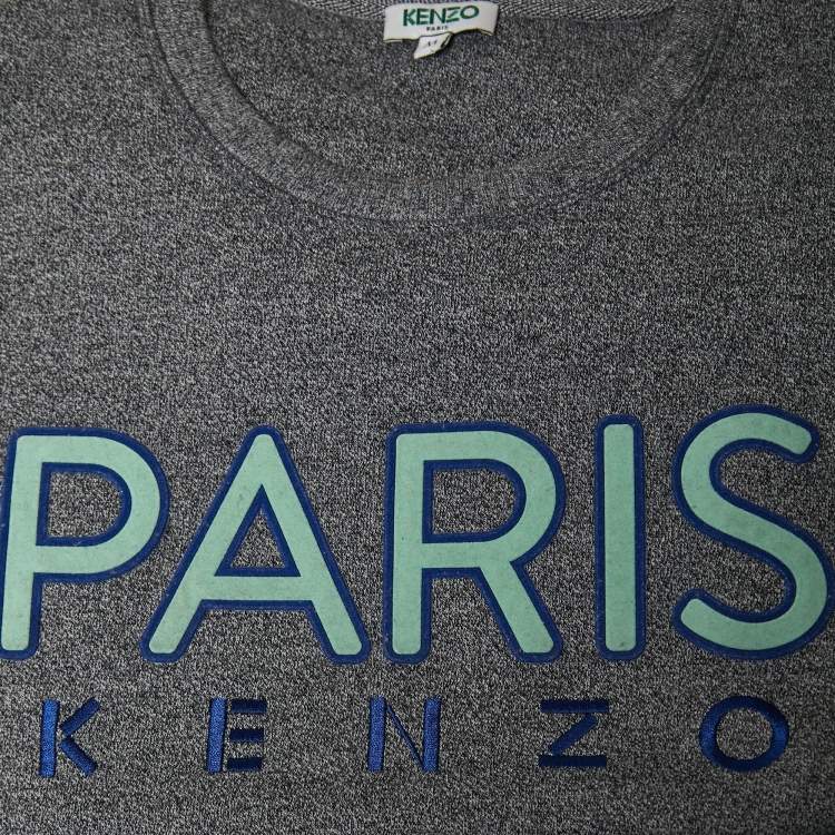 Pre Owned Kenzo Grey Cotton Logo Embroidered Sweatshirt M