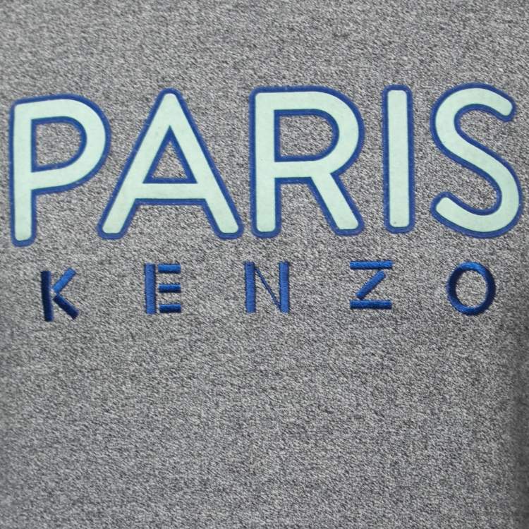 Pre Owned Kenzo Grey Cotton Logo Embroidered Sweatshirt M