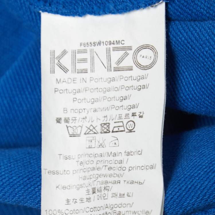 Pre Owned Kenzo Blue Cotton Logo Embroidered Sweatshirt L