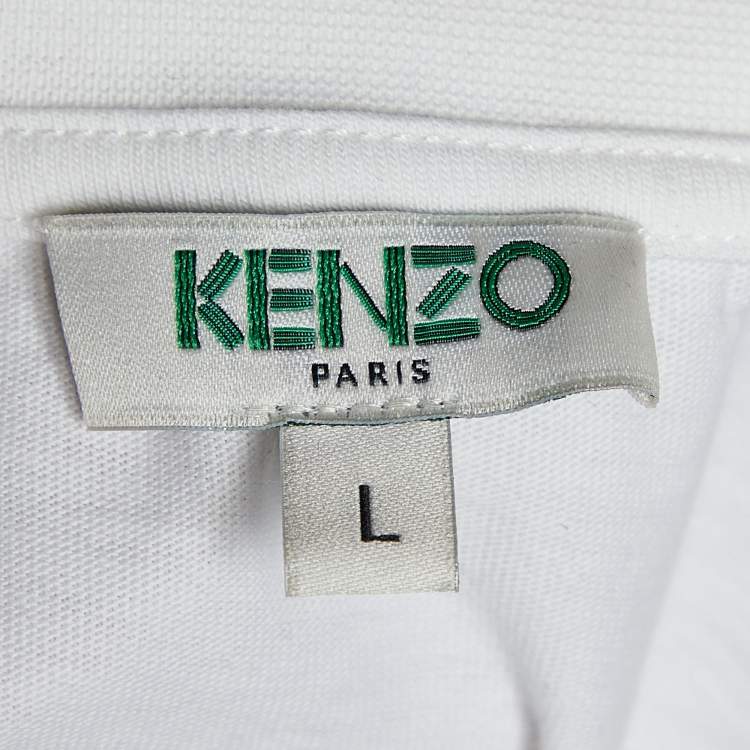 Pre Owned Kenzo Navy & White Colorblock Tiger Print Cotton Crew Neck T-Shirt L